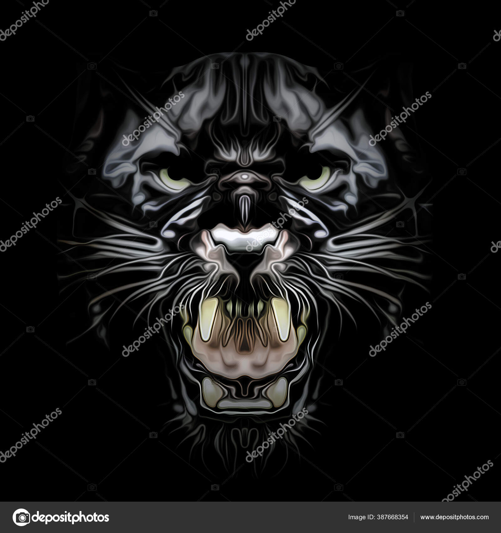 Angry Puma Muzzle Isolated Black Background Stock Photo by