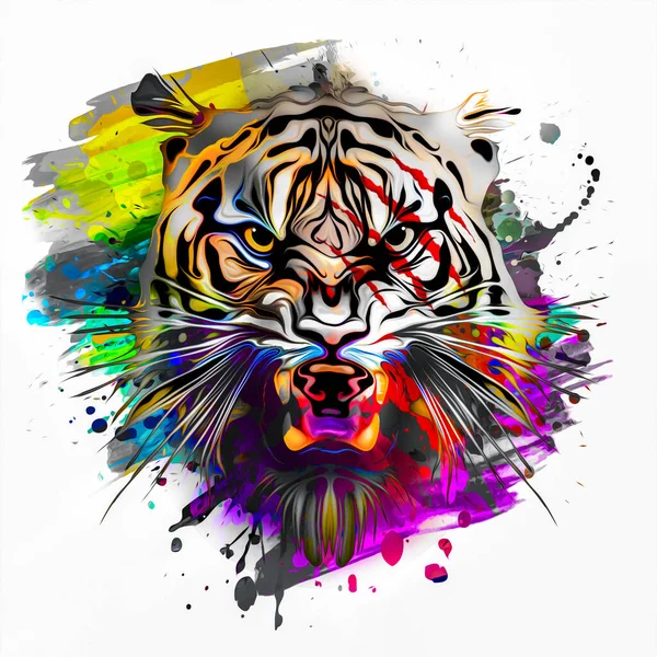 Cabeça Tigre Com Elemento Abstrato Criativo Sobre Fundo Branco — Fotografia de Stock