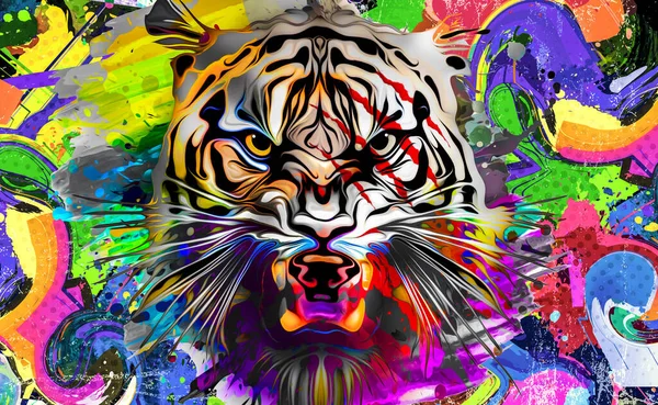 Cabeza Tigre Con Elemento Abstracto Creativo Sobre Fondo Blanco —  Fotos de Stock