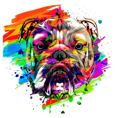 beyaz arkaplanda izole edilmiş renkli sanatsal köpek