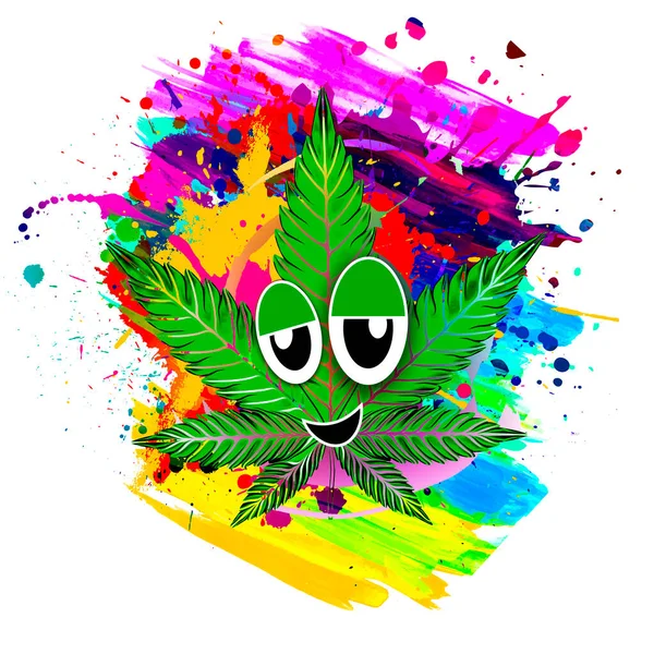 Marihuana Cannabis Verde Símbolo Ganja Con Cara Sonriente —  Fotos de Stock