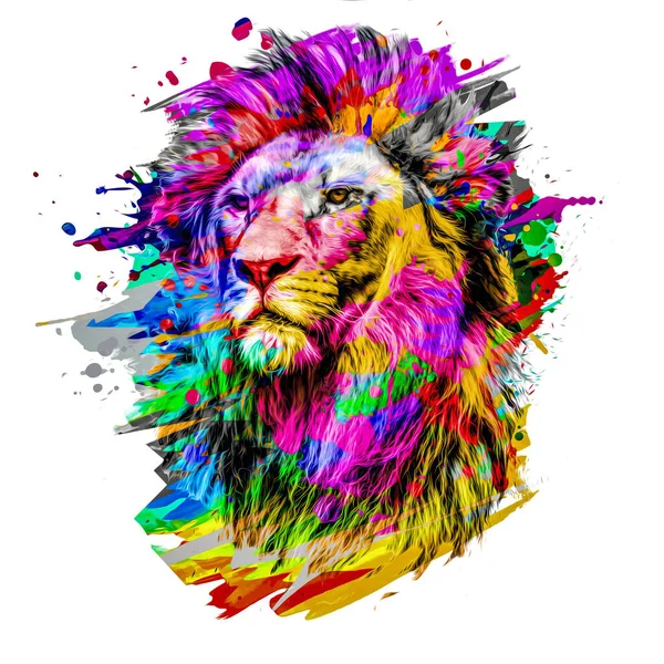 Tête Lion Isolée Sur Fond Couleur — Photo