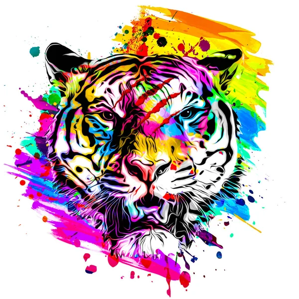 Tête Tigre Avec Élément Abstrait Créatif Sur Fond Blanc — Photo