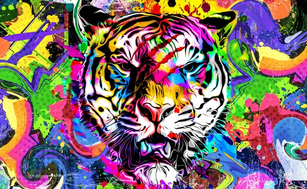 Visage Abstrait Tigre Couleur Concept Conception Graphique — Photo