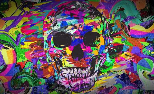 추상적 색깔의 예술적 두개골 그래픽 디자인 — 스톡 사진
