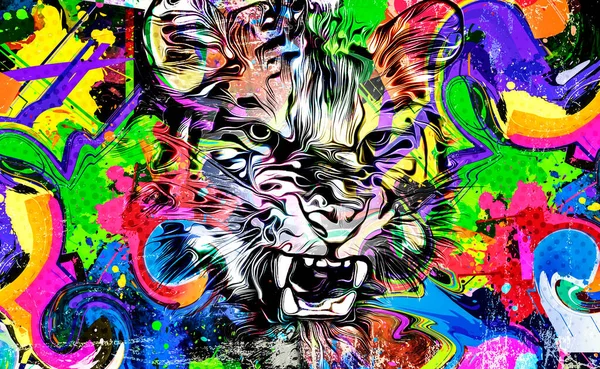 Arte Colorido Brillante Con Cabeza Tigre —  Fotos de Stock