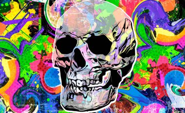 soyut renkli sanatsal kafatası, grafik tasarım konsepti, parlak renkli sanat 