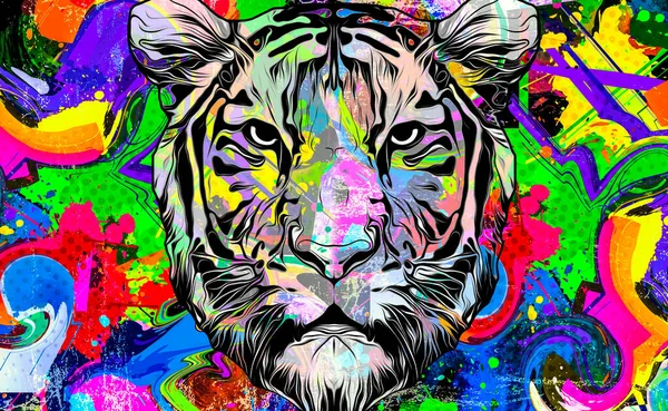 Tigre Com Elemento Abstrato Colorido Criativo Fundo — Fotografia de Stock