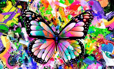 Arkaplanda yaratıcı renkli soyut elemente sahip kelebek