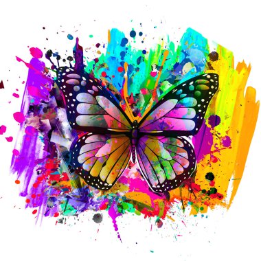 Arkaplanda yaratıcı renkli soyut elemente sahip kelebek