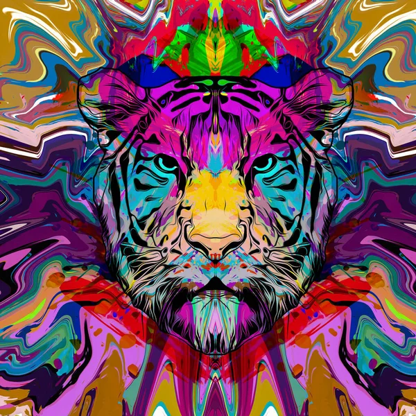 Tigre Con Elemento Astratto Colorato Creativo Sullo Sfondo — Foto Stock
