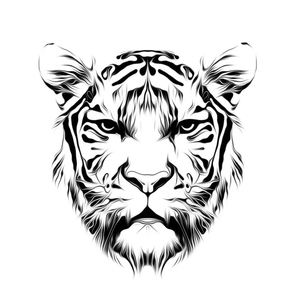 Monochrome Artistic Tiger Muzzle Isolated White Background — Stock Photo, Image