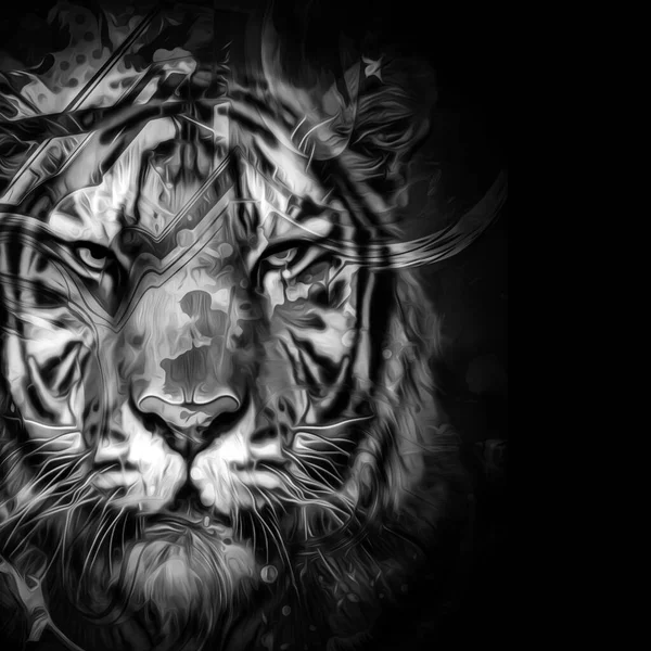 Monochrome Artistic Tiger Muzzle Dark Background — Stock Photo, Image