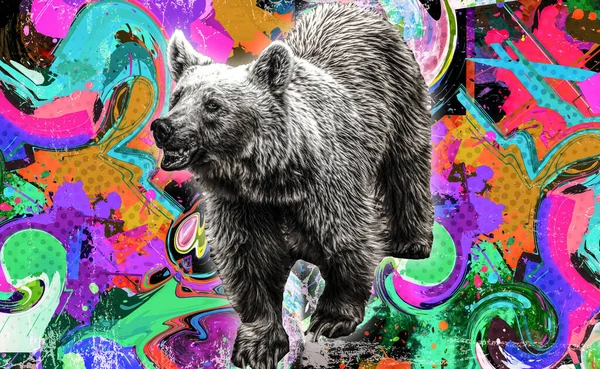 Медведь Творческим Красочным Абстрактным Элементом Заднем Плане — стоковое фото