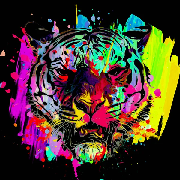 Art Coloré Lumineux Avec Tête Tigre — Photo