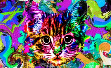 soyut renkli kedi ağızlık çizimi, grafik tasarım konsepti