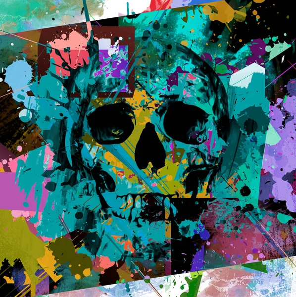 추상적 색깔의 예술적 두개골 그래픽 디자인 색상의 — 스톡 사진
