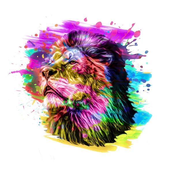 Leeuwenkop Geïsoleerd Kleur Achtergrond — Stockfoto