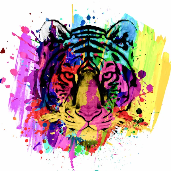 Brillante Arte Colorata Con Testa Tigre — Foto Stock