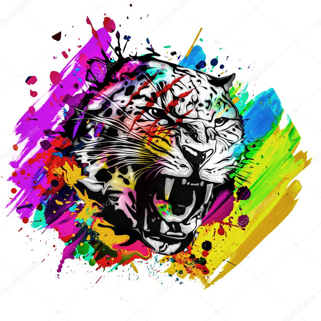jaguar's head illustration on white background with colorful creative elements 