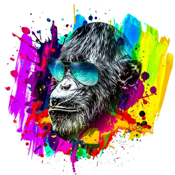 Colorata Testa Scimmia Artistica Occhiali Sfondo Con Elementi Creativi Colorati — Foto Stock