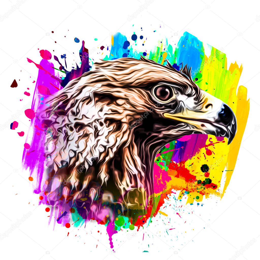 eagle's head illustration on white background with colorful creative elements 