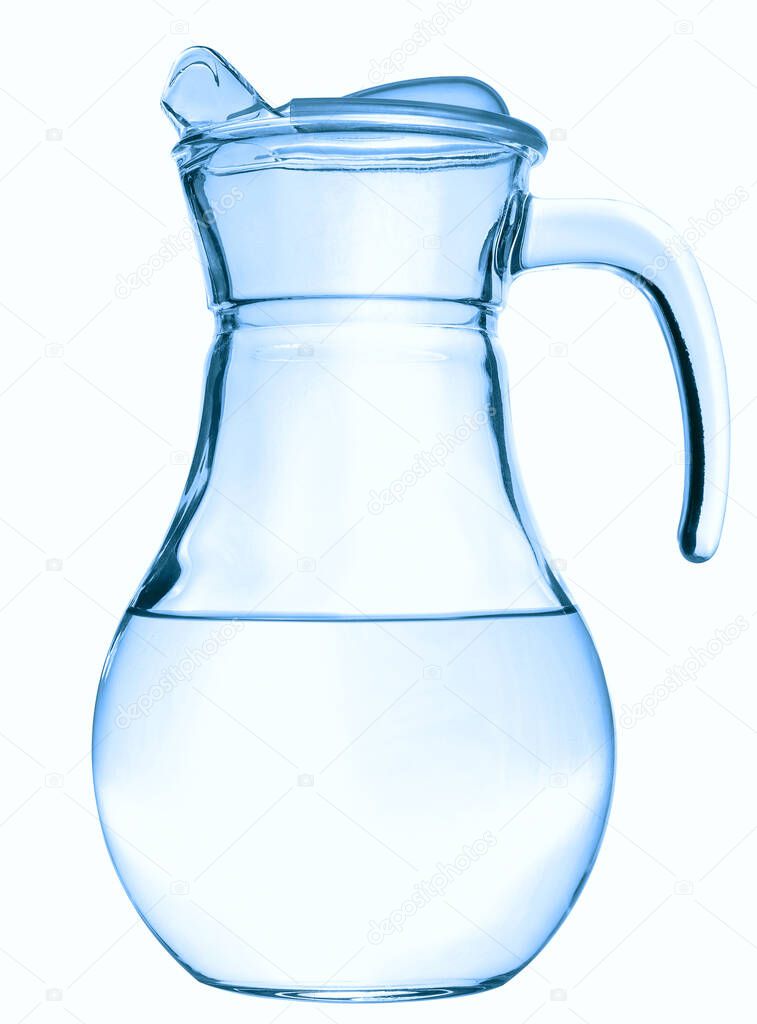 Isolated blue jug with water on white background