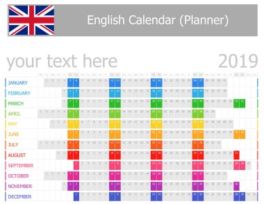 2019 Fransızca Mix takvim Cts-Paz beyaz arka plan üzerinde