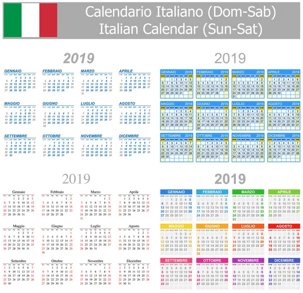 2019年意大利混合日历太阳 卫星在白色背景 — 图库矢量图片