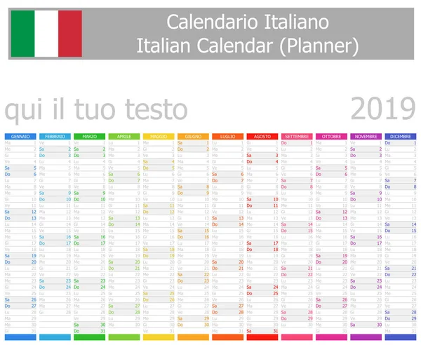 Calendario Planificador Italiano 2019 Con Meses Verticales Sobre Fondo Blanco — Archivo Imágenes Vectoriales