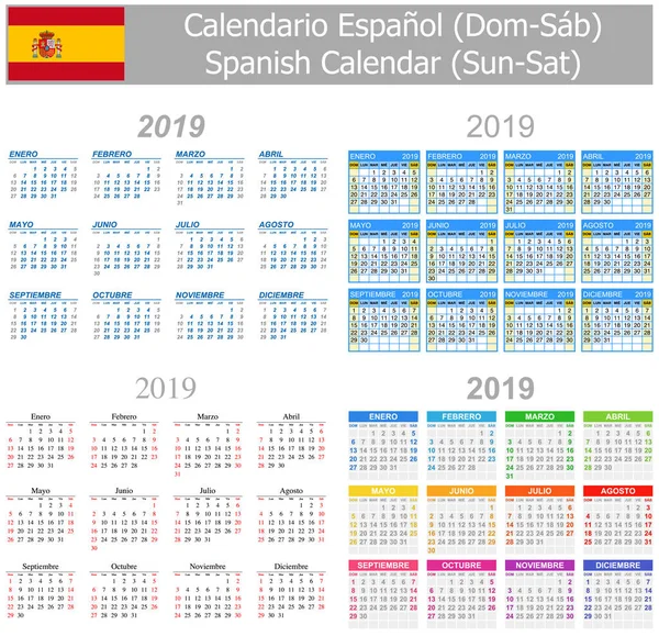 2019 Spanish Mix Calendar Sun Sat Sobre Fundo Branco — Vetor de Stock