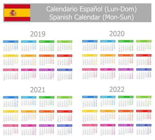 2019 2022 Spagnolo Tipo Calendario Lun Sole Sfondo Bianco — Vettoriale Stock