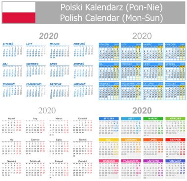 2020 Lehçe Mix takvimi Pts-Paz beyaz arka plan üzerinde