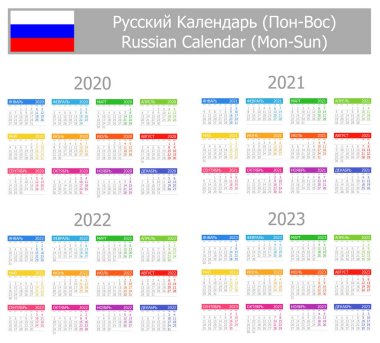 2020-2023 Rus tip-1 takvimi Pts-Paz beyaz arka plan üzerinde
