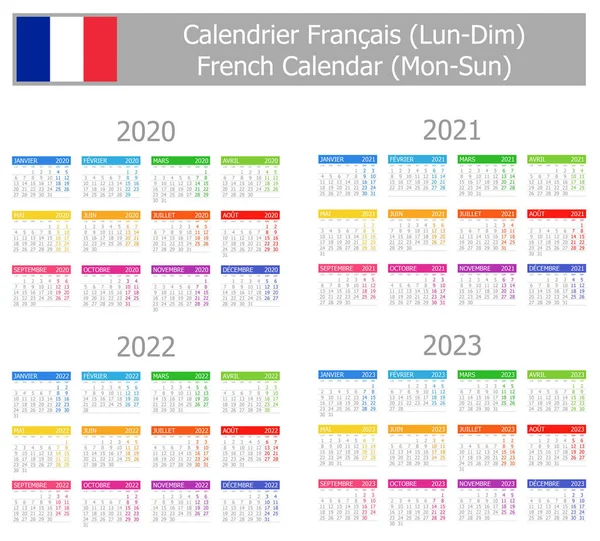 2020 2023 French Type Calendar Mon Sun White Background — Stock Vector