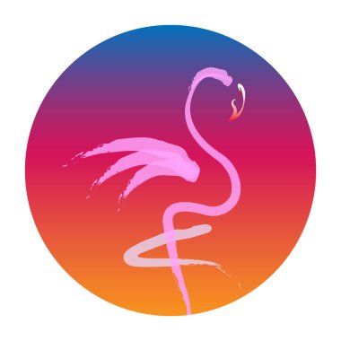 Şık düz tasarım flamingo simgesi, gün batımı arka plan. Flamingo siluet vektör. Şirket için logo tasarım. Yalıtan veya beyaz arka plan 