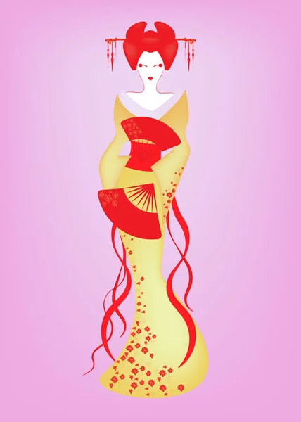 Illustration Vectorielle Costume Geisha Traditionnelle Japonaise Kimono Avec Motif Fleurs — Image vectorielle