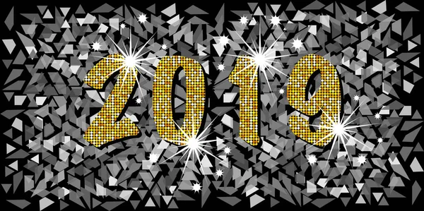 2019 Feliz Ano Novo com mosaico dourado brilho textura fundo abstrato estilo moderno vetor ilustração prata mosaico textura com estrelas brilhantes, elementos para calendário e saudações cartão ou Eventos — Vetor de Stock