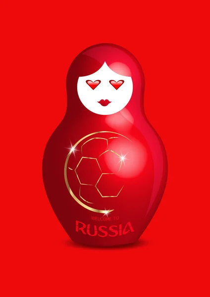 Muñeca Rusa Matrioshka Símbolo Icono Tradicional Rusia Con Trofeo Copa — Vector de stock