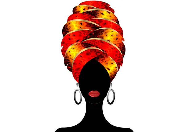 Portrait Young Black Woman Turban Animation African Beauty Vector Color — Stock Vector