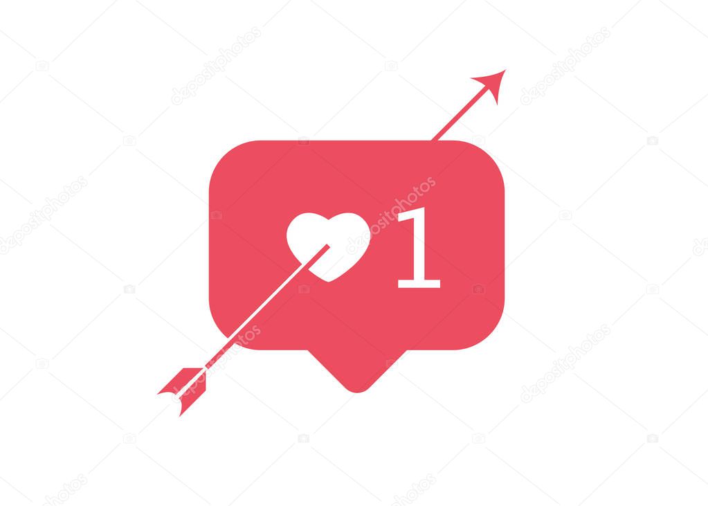 Valentine's day concept , Like, love, one, button and red heart with arrow, vector illustration isolated
