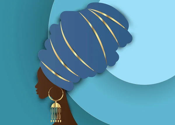 Portrait Belle Femme Africaine Turban Traditionnel Kente Tête Envelopper Africaine — Image vectorielle
