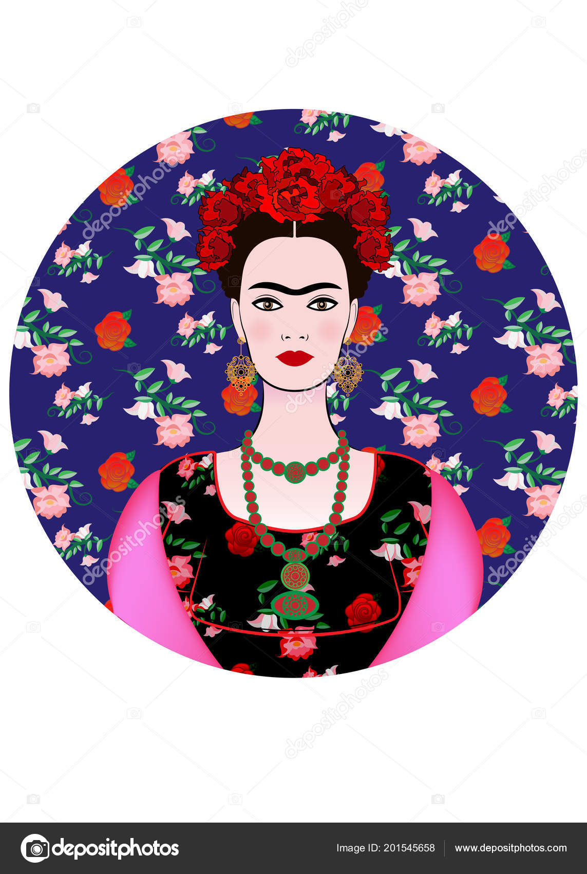 Frida Kahlo Vector Portrait Young Beautiful Mexican Woman Traditional ...