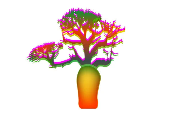 Vector Árbol Boab Baobab Aislado Icono Silueta Árbol Tropical Multicolor — Vector de stock