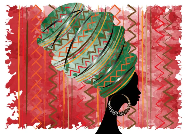 Retrato Bela Mulher Africana Turbante Tradicional Kente Cabeça Envoltório Africano — Vetor de Stock