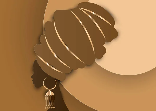 Portrait Belle Femme Africaine Dans Turban Traditionnel Kente Tête Envelopper — Image vectorielle