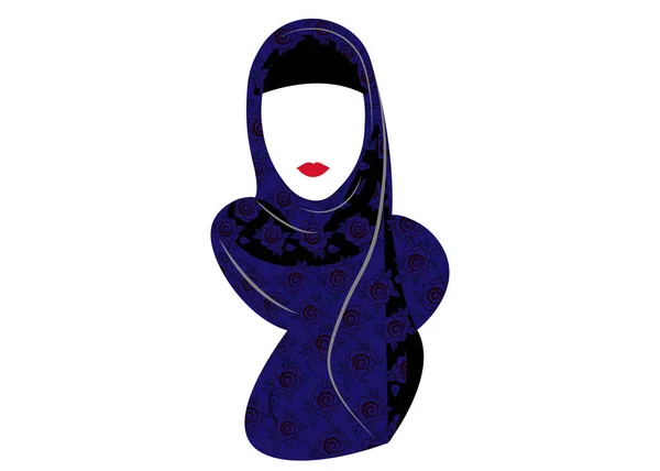 Muslim Arab Wanita Dalam Jilbab Kain Dihiasi Dengan Bunga Vektor - Stok Vektor