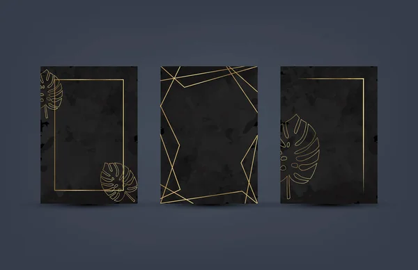 Set Van Elegante Luxe Brochure Card Achtergrond Dekking Zwarte Gouden — Stockvector