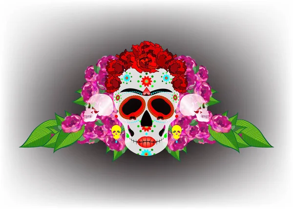 Mexicaanse Schedel Calavera Met Bloemen Decoratie Voor Dag Van Dood — Stockvector