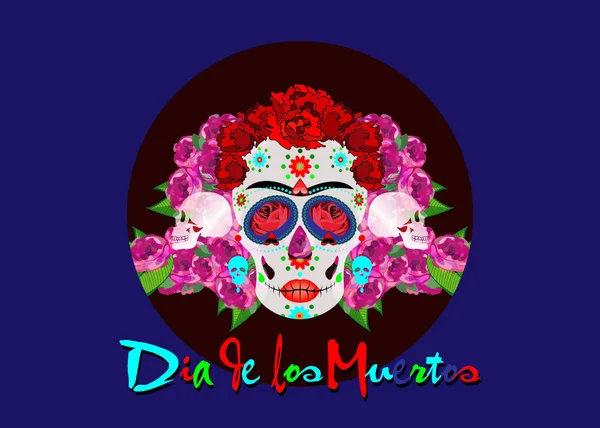 メキシコ スカル カラベラの花 死んで Dia ムエルトスの日の装飾 ハロウィンのポスターの背景 グリーティング カードや シャツ — ストックベクタ